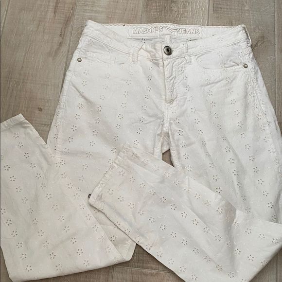 Masons Capri Jeans Sz 27 White Eyelet ZIP Ankle Jeans - Picture 1 of 7